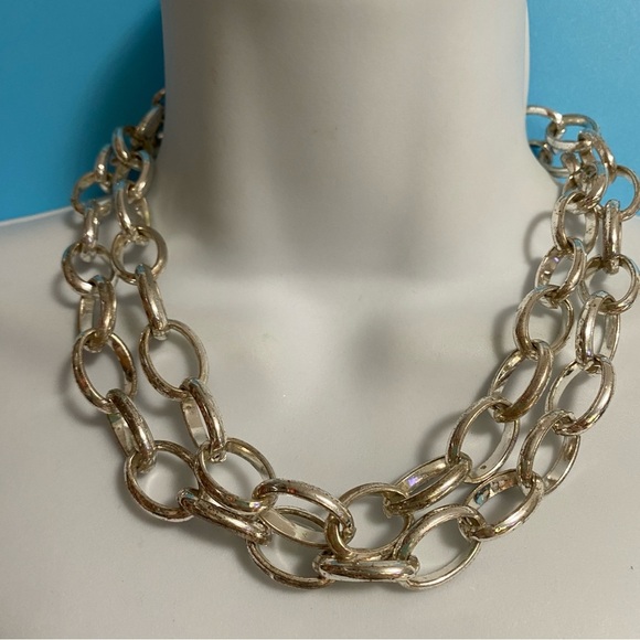 Chunky Silver Tone Link Long Chain Necklace - Picture 2 of 10